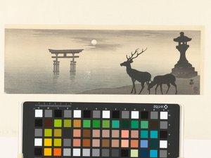 Paisagem com torii e veados de Ohara Koson