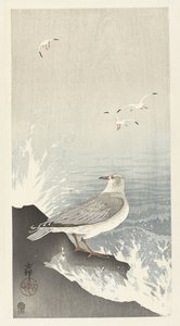 gaivota na rocha de Ohara Koson