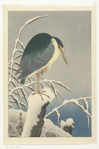 Garça na neve de Ohara Koson