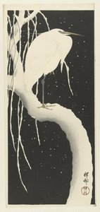 Garça na neve de Ohara Koson