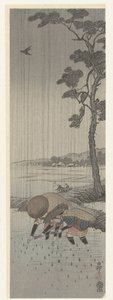 Plantadores de arroz à chuva de Ohara Koson