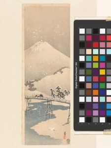 Paisagem nevada com o Monte Fuji de Ohara Koson