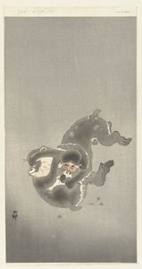 Dois macacos a brincar de Ohara Koson