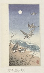 Aves na lua cheia de Ohara Koson