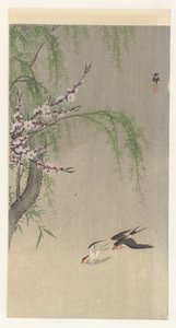 Andorinhas em voo de Ohara Koson