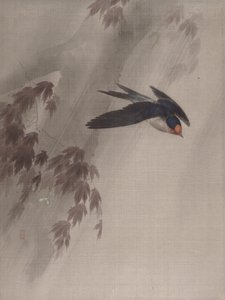 Uma andorinha na chuva, c. 1891-92. de Okada Baison