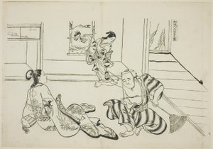 Atendente Infantil e Tengu Careca do Monte Kurama (Kaburo Kurama Tengu), no. 7 de uma série de 12 gravuras que retratam paródias de peças de Okumura Masanobu
