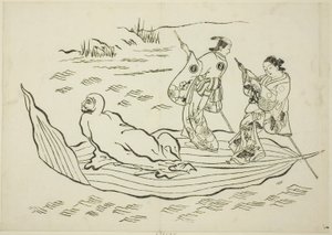 Daruma cruzando o mar em uma folha, não. 7 de uma série de 12 impressões de Okumura Masanobu