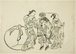 Medindo a altura de Daikoku, no. 5 de uma série de 12 gravuras de Okumura Masanobu