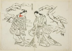 Sleeve-Letter Takasago (Sodefumi Takasago), n.º 2 de uma série de 12 gravuras que representam paródias de peças de teatro de Okumura Masanobu