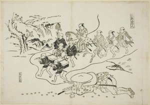 O Courier Kantan sonhando consigo mesmo como um Daimyo (Hikyaku Kantan: yume no daimyo), não. 8 de uma série de 12 gravuras retratando paródias de peças de Okumura Masanobu