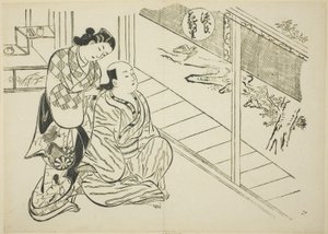 O capítulo Hanachirusato de "The Tale of Genji" (Genji Hanachirusato), de uma série de paródias de Genji de Okumura Masanobu