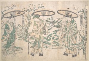 Tríptico de guarda-chuvas de Okumura Masanobu