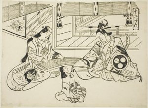Yoshitsune (Ushiwaka) e Princesa Joruri, da série "Cenas Famosas de Teatro de Marionetes Japonês (Yamato irotake)" de Okumura Masanobu