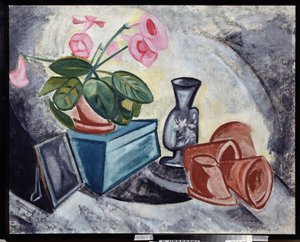 Natureza morta com flores cor de rosa. Pintura de Olga Vladimirovna Rozanova (1886-1918), óleo sobre tela