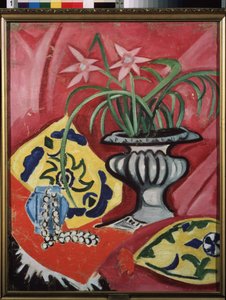 Natureza morta com um vaso. Pintura de Olga Vladimirovna Rozanova (1886-1918), óleo sobre tela
