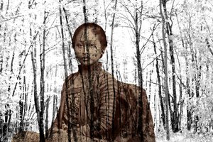 Retrato entre os ramos, 2024 (técnica mista digital) de Olivia Gozzano