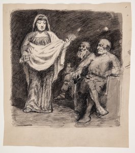 Mulher na frente de dois homens: motivo da antiguidade nórdica de Oluf Hartmann