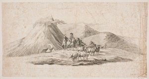 Paisagem islandesa com ovelhas e cavaleiros