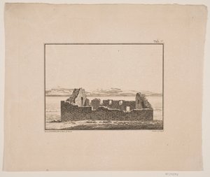 Ruínas da igreja na Groenlândia. Ilustração para W.A. Grah. Viagem de pesquisa à costa leste da Groenlândia de Oluf Olufsen Bagge