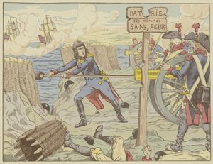 Napoleão carregando um canhão como um soldado comum no cerco de Toulon, 1793
