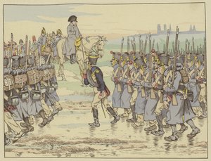 Napoleão olhando como o último contingente do exército na campanha francesa passa perto de Reims, 16 de março de 1814