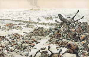Napoleão observando o massacre na inconclusiva Batalha de Eylau, em fevereiro de 1807