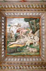 Morte de Adónis do tecto do Quarto de Adónis, Rocca dei Rossi, San Secondo, Parma, Itália, detalhe de 2384731 de Orazio (attr.to) Samacchini