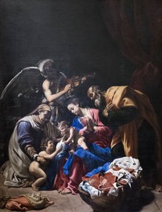 Santa família com Santa Isabel, São João Baptista e um anjo de Orazio Borgianni