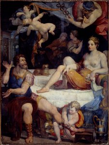 Guerra de Tróia: "Mercúrio ordena Enee a abandonar Didon" Pintura de Orazio Samachini (1532-1577) Sol do século XVI. 2,49x1,78 m de Orazio Samachini