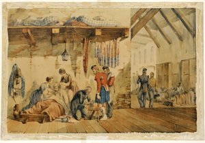 [Barrack] Hospital Scutari, cena com enfermeiras e soldados do Regimento das Terras Altas, 1854-56