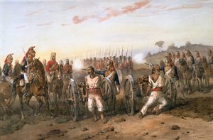 Mutineers prestes a ser soprados das armas pela Artilharia do Cavalo de Bengala, c.1858 (aguarela sobre papel)