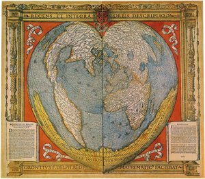 Mapa do mundo em forma de coração de Oronce Fine