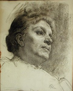 Cabeça de uma Mulher (carvão vegetal sobre papel) de Oscar Fehrer
