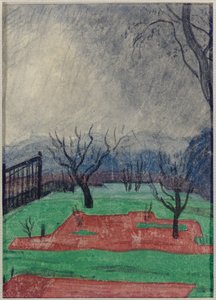 Campo ao pôr do sol (c - c & crayon no papel)