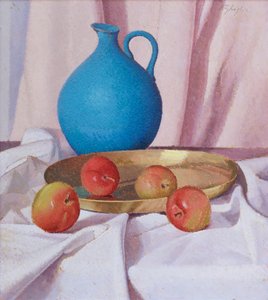 Composição com maçãs e jarro, c.1940-41 (óleo sobre cartão) de Oscar Ghiglia