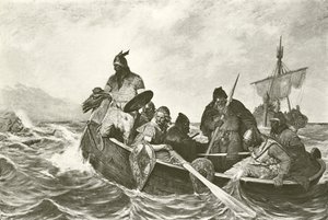 Leif Ericson ao largo da costa de Vineland (gravura) de Oscar Wergeland