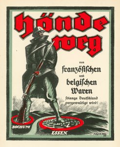 Cartaz de propaganda alemão contra a ocupação do Ruhr pelas tropas francesas e belgas após a Primeira Guerra Mundial de Oskar Frenzel