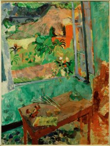 Estúdio com vista janela na casa e ponte, Levanto de Oskar Moll
