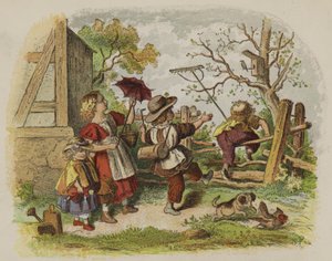 Grupo de crianças brincando ao ar livre (cor litho) de Oskar Pletsch
