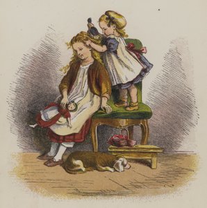Menina escovando o cabelo de sua irmã (cor litho)