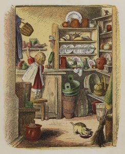 Menininha procurando um item em uma prateleira alta (cor litho) de Oskar Pletsch