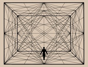 Figura no Espaço com Geometria Plana e Delineações Espaciais, 1924-1925. de Oskar Schlemmer