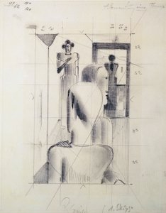 Figuras numa sala, por Oskar Schlemmer (1888-1943), lápis sobre papel. Alemanha, século XX. de Oskar Schlemmer