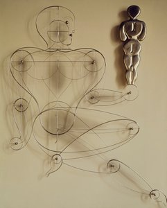 Homo, figura de arame com a figura de trás na mão de Oskar Schlemmer
