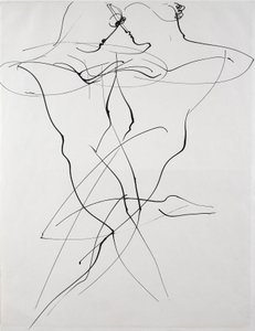 Duas figuras em movimento oposto, dançar de Oskar Schlemmer