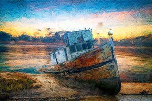Barco rústico ao pôr do sol de Osvaldo Russo