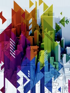 Paisagem urbana geométrica e vibrante de Osvaldo Russo
