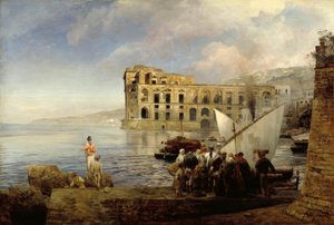 O.Achenbach, baía perto de Nápoles com palácio da rainha Anna.