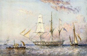 O navio HMS "Rattlesnake" (1822). Aguarela de 1853 de Sir Oswald Walter Brierly (1817-1894). de Oswald Walters Brierly